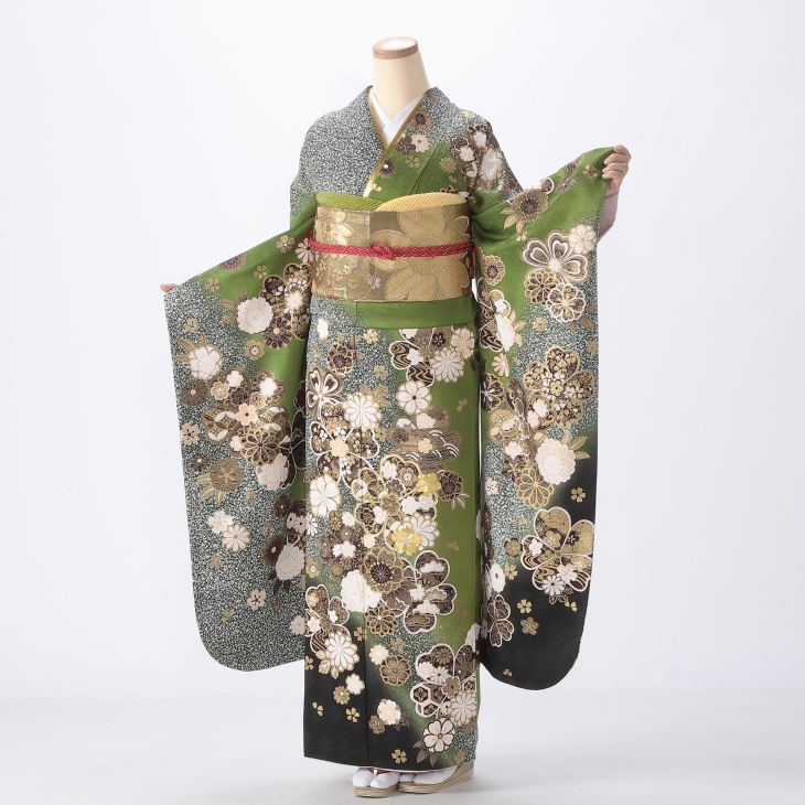 f0720183】【グリーン系】振袖 販売 フルセット Mサイズ 【中古