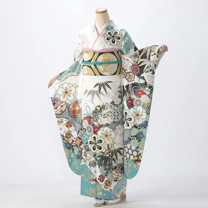 振袖 購入 フルセット Lサイズ 成人式 着物 【グリーン系】【中古】【状態:S】【f0724112】