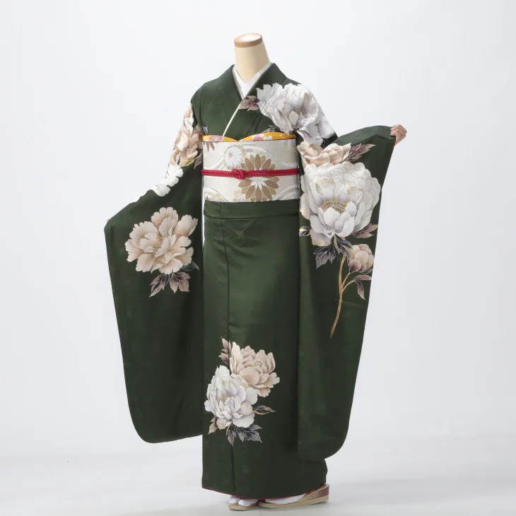 振袖 購入 フルセット Lサイズ 成人式 着物 【グリーン系】【中古】【状態:S】【f0724156】