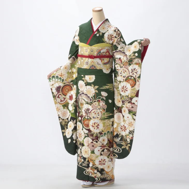 振袖 購入 フルセット Mサイズ 成人式 着物 【グリーン系】【中古】【状態:S】【f0725046】