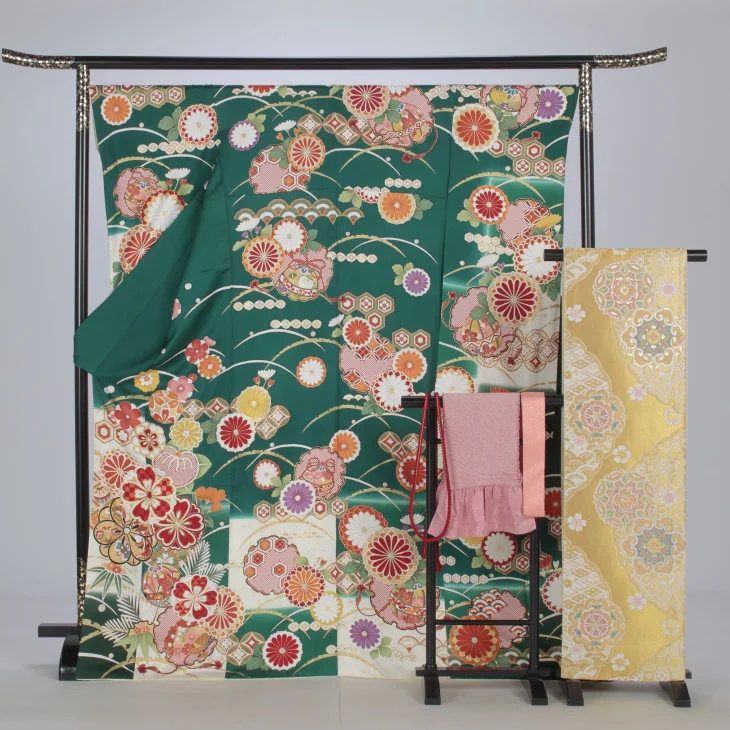 f0922077】【グリーン系】振袖 販売 フルセット Lサイズ 【中古