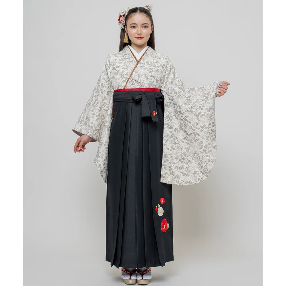 JAPAN STYLE 卒業式　黒　刺繍　袴　3L h6920】【レンタル】袴 レディース 単品 (半幅帯付き) 卒業袴