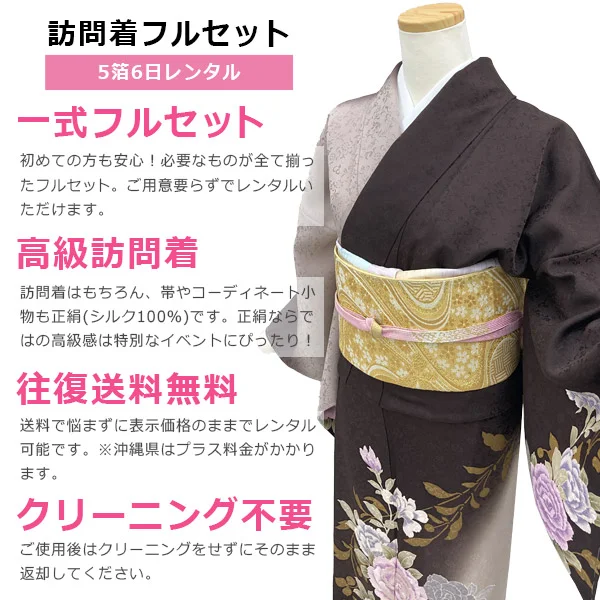 a2211702】【レンタル】訪問着 フルセット 茶色 Moe Oshikiri M a2211702】【レンタル】訪問着 フルセット 茶色 Moe Oshikiri M