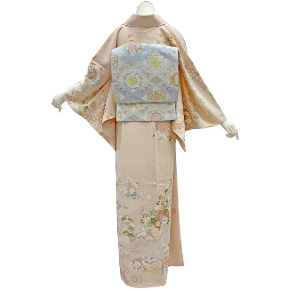 着物　訪問着　フルセット　正絹　友禅　花　ピンク　可憐　可愛い　美　F8r a2311402】【レンタル】訪問着 フルセット 京友禅 古典 ブランド 吉澤