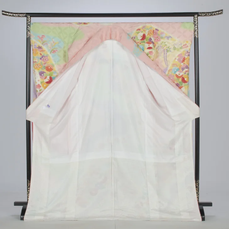 振袖フルセット クリームホワイト×コーラルオレンジ 梅柄 振袖フル