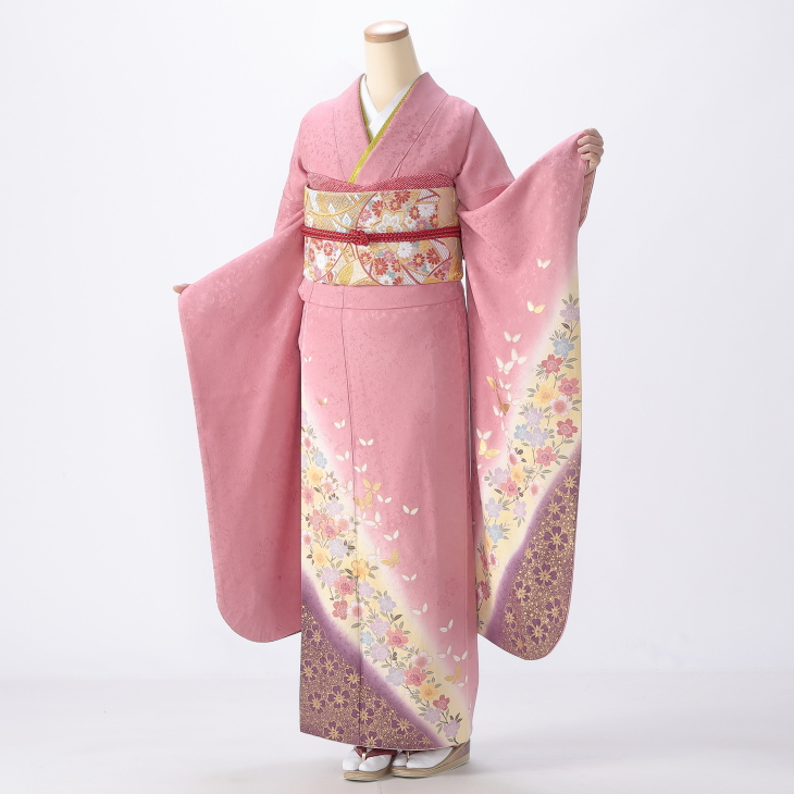 振袖フルセット 美品 高級品 【京都きもの友禅】帯: 西陣織 小物一式 ピンク系 成人式の振袖レンタル・購入なら【京都きもの友禅】 お客様満足
