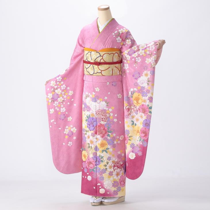 ピンク 振袖 最新作くすみカラー古典 ピンク/ミスティピンク 牡丹柄 シンプル