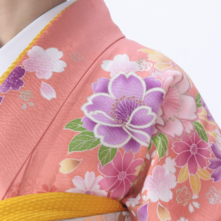 成人式振袖フルセット 花柄 黄色 ピンク 着物 帯セット 楽天市場】【成人式 振袖 レンタル】RS1362 正絹 赤 紅型風 花