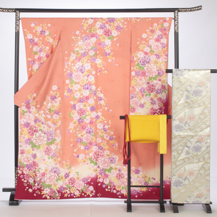 f0414169】【ピンク・オレンジ系】振袖 販売 フルセット Lサイズ