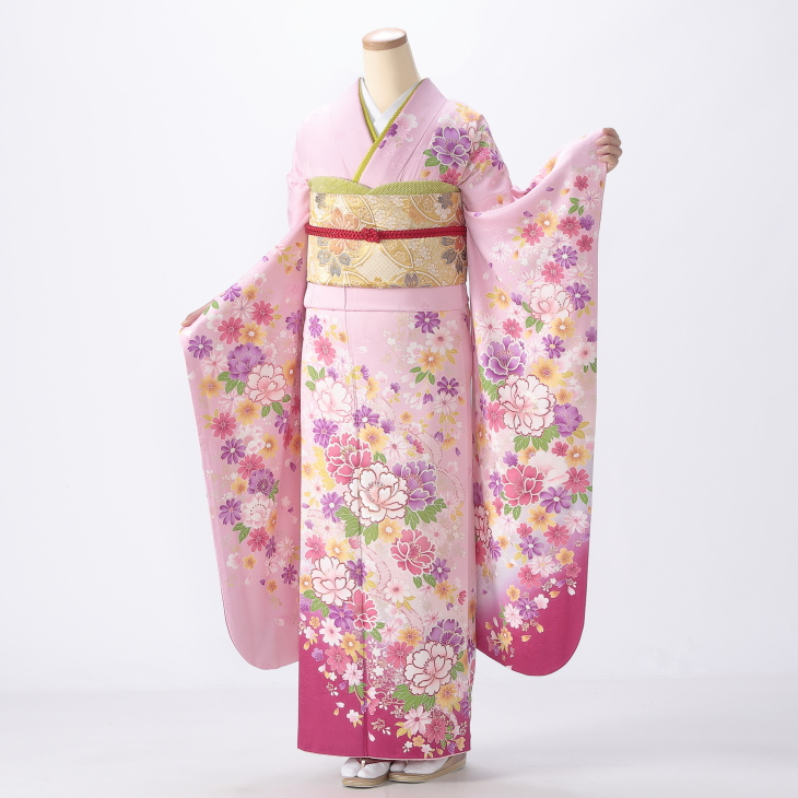 アンティークオレンジピンクの着物とミニだらり帯 アンティークオレンジピンクの着物とミニだらり帯