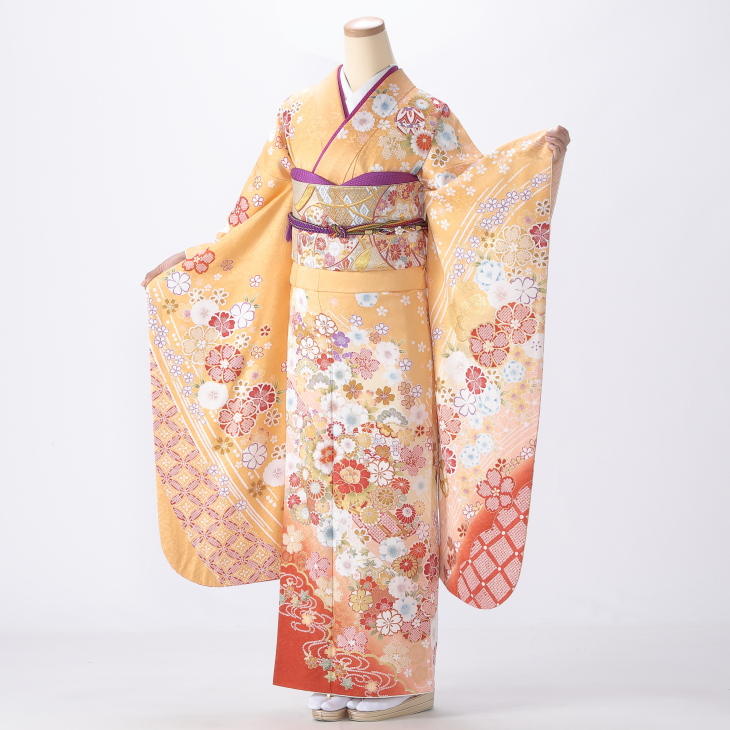 f0420017】【ピンク・オレンジ系】振袖 販売 フルセット Mサイズ