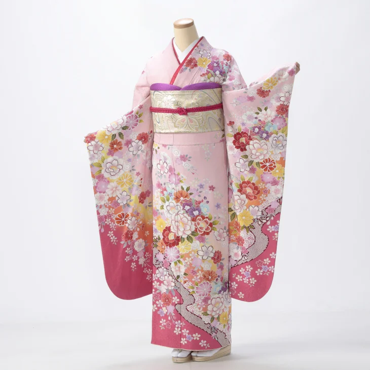 振袖 身長160-175cm 水色×ピンク 正絹 振袖 身長160-175cm 水色×ピンク 正絹 振袖 身長160-175cm 水色×ピンク