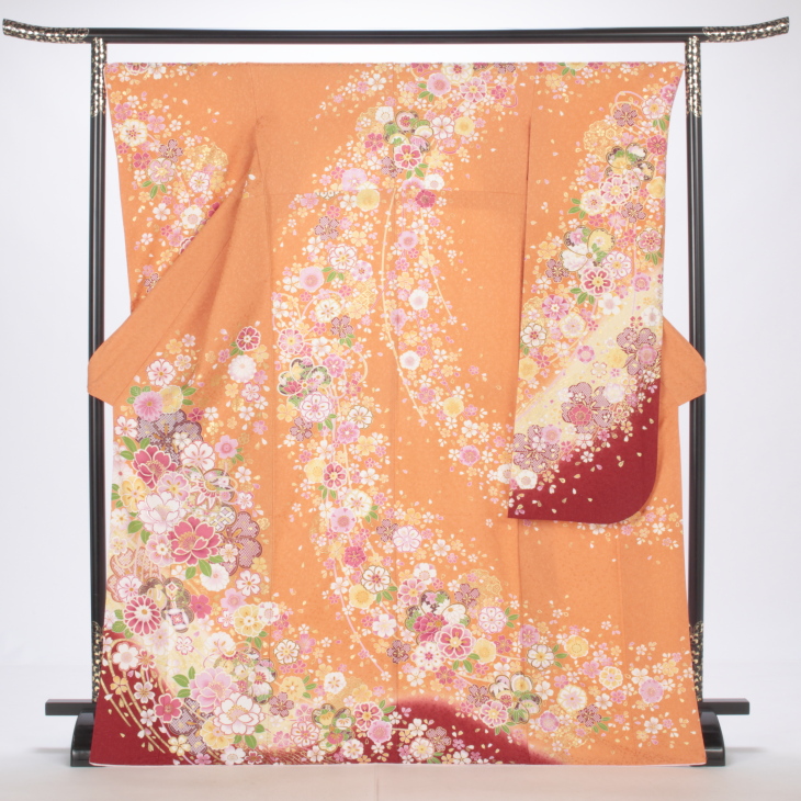 f0518230r】【ピンク・オレンジ系】振袖 レンタル フルセット Lサイズ