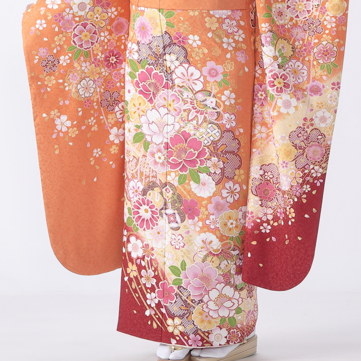 f0518230】【ピンク・オレンジ系】振袖 販売 フルセット Mサイズ