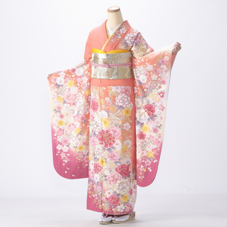 f0521317】【ピンク・オレンジ系】振袖 販売 フルセット Mサイズ