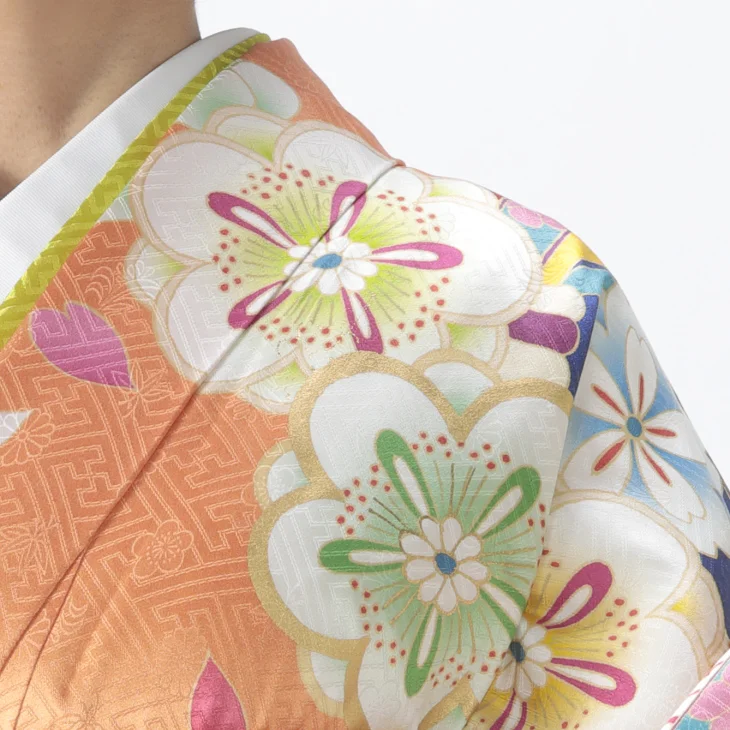 f0525366r】【ピンク・オレンジ系】振袖 レンタル フルセット Lサイズ