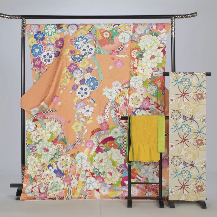 f0525366】【ピンク・オレンジ系】振袖 販売 フルセット Lサイズ