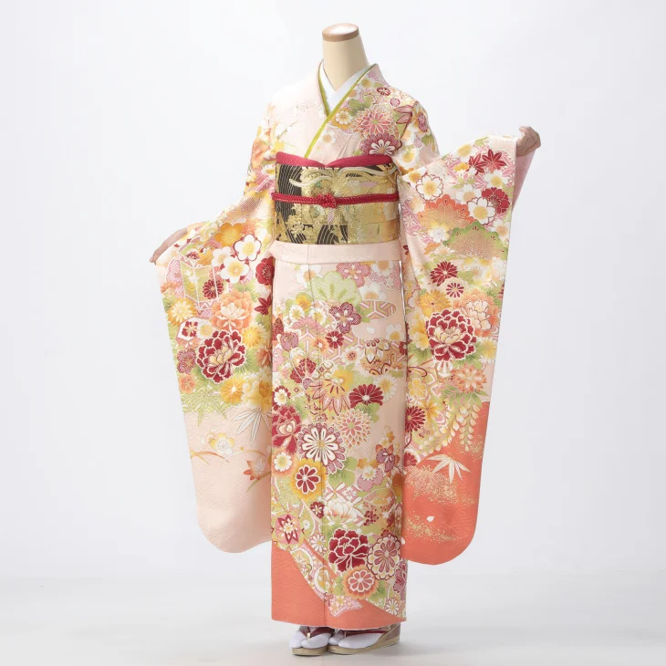f0721320】【ピンク・オレンジ系】振袖 販売 フルセット Lサイズ