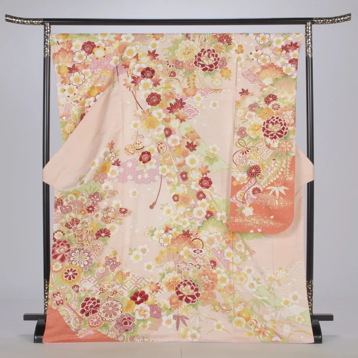 f0721320r2】【ピンク・オレンジ系】振袖 レンタル フルセット Lサイズ