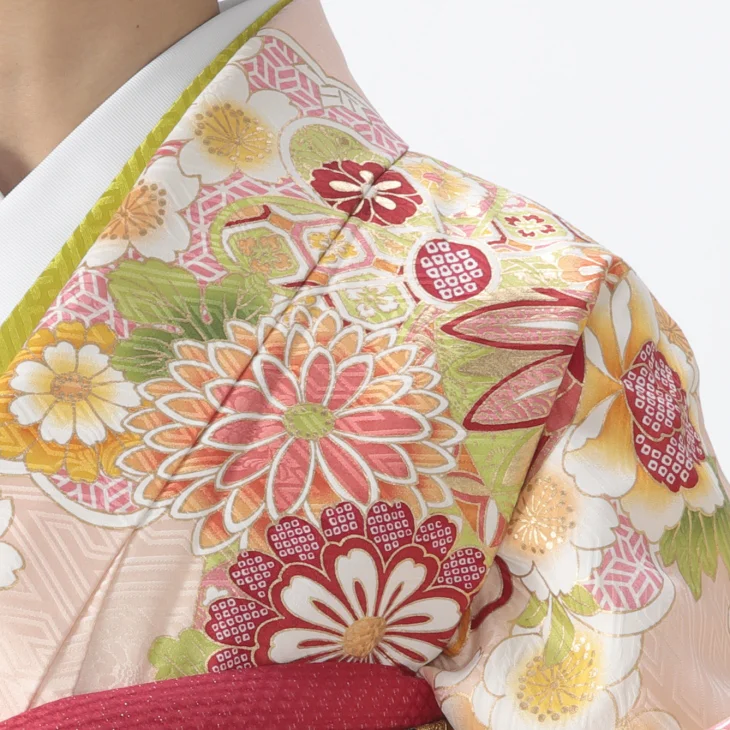 f0721320r2】【ピンク・オレンジ系】振袖 レンタル フルセット Lサイズ