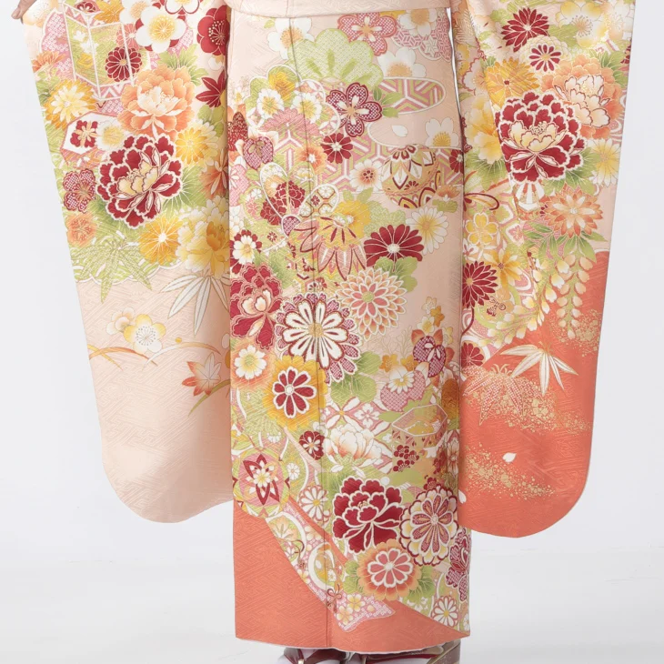 f0721320】【ピンク・オレンジ系】振袖 販売 フルセット Lサイズ