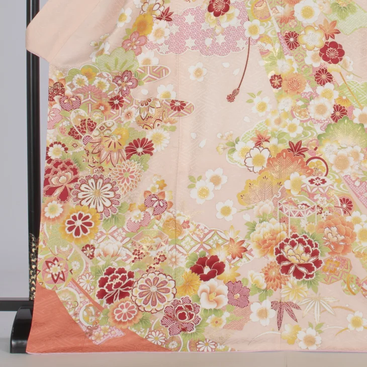 f0721320r2】【ピンク・オレンジ系】振袖 レンタル フルセット Lサイズ