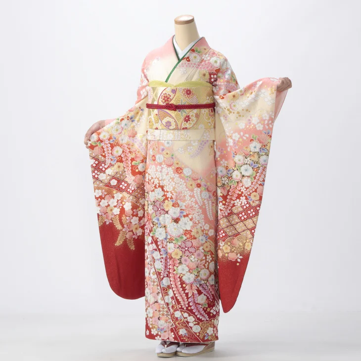 f1125049】【ピンク・オレンジ系】振袖 販売 フルセット Lサイズ