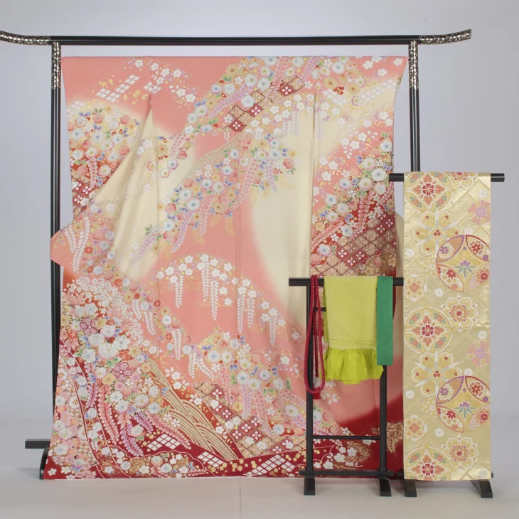f1125049】【ピンク・オレンジ系】振袖 販売 フルセット Lサイズ