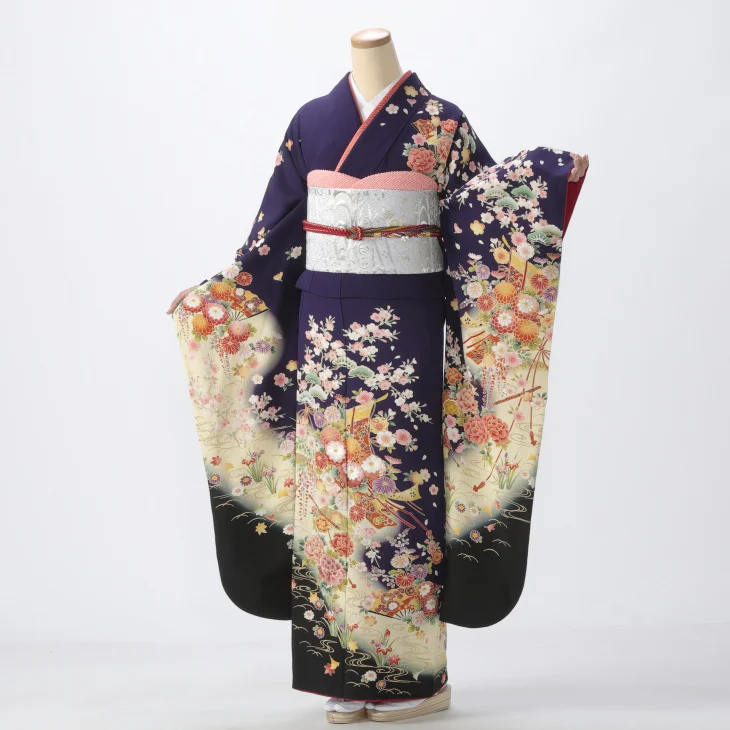 f0716119r2】【紫系】振袖 レンタル フルセット Lサイズ 成人式 着物