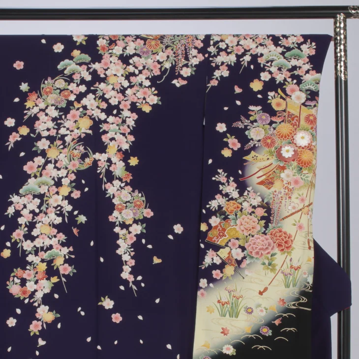 f0716119r2】【紫系】振袖 レンタル フルセット Lサイズ 成人式 着物