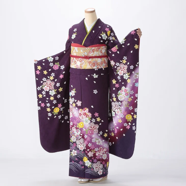 f8025017r2】【紫系】振袖 レンタル フルセット Lサイズ ほぼ新品 成人