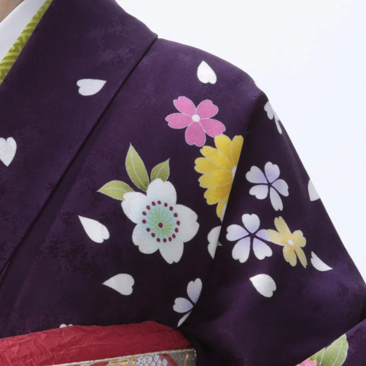 振袖 ほぼフルセット 紫 振袖 レンタル 成人式 セット 20点フルセット「紫地にピンクぼかし刺繍