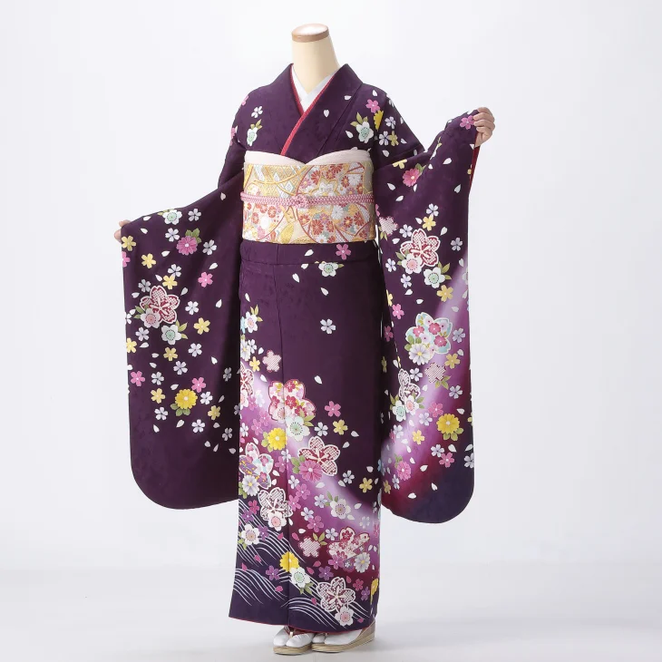 f8025021r】【紫系】振袖 レンタル フルセット Mサイズ ほぼ新品 成人