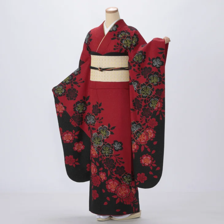 f0123019r2】【赤・ワイン系】振袖 レンタル フルセット Mサイズ
