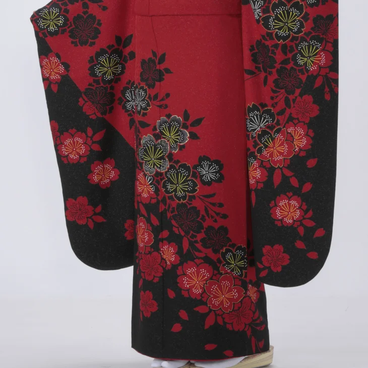 f0123019r2】【赤・ワイン系】振袖 レンタル フルセット Mサイズ