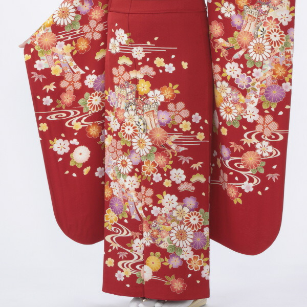 美品 振袖 フルセット 身丈163 正絹 furisode 紅色 刺繍衿 red 楽天市場】特選品 手刺繍振袖 四季花文 赤色 f-541 尾峨佐染繍