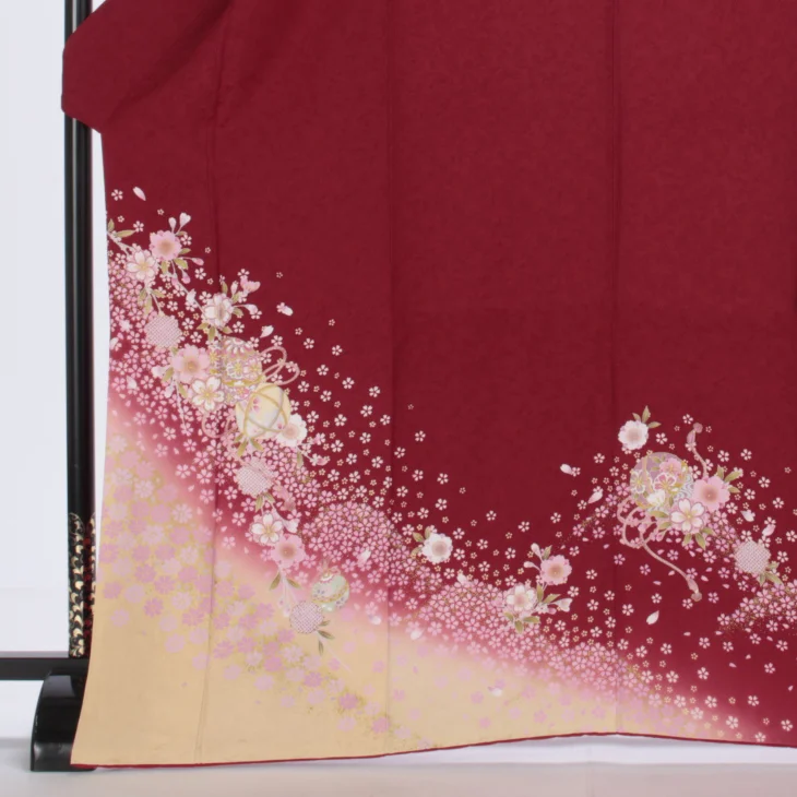 f0308062r2】【赤・ワイン系】振袖 レンタル フルセット Lサイズ