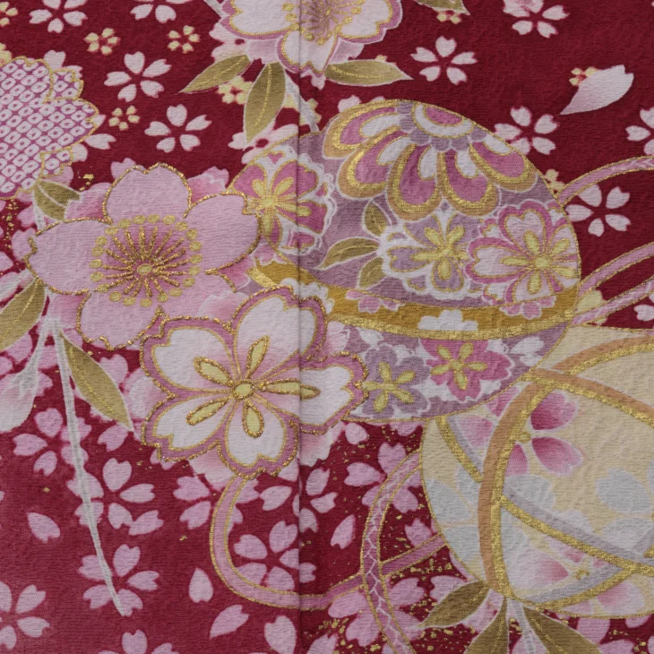 f0308062r】【赤・ワイン系】振袖 レンタル フルセット Lサイズ 【状態