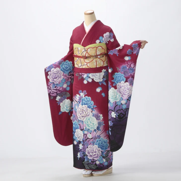 f0324079r2】【赤・ワイン系】振袖 レンタル フルセット Mサイズ 成人