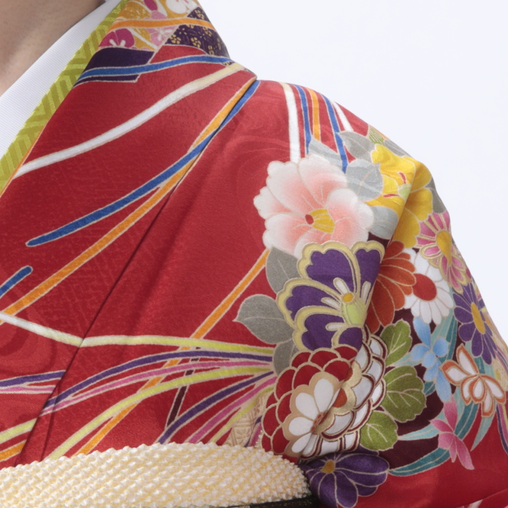 f0524481r】【赤・ワイン系】振袖 レンタル フルセット Mサイズ 【状態