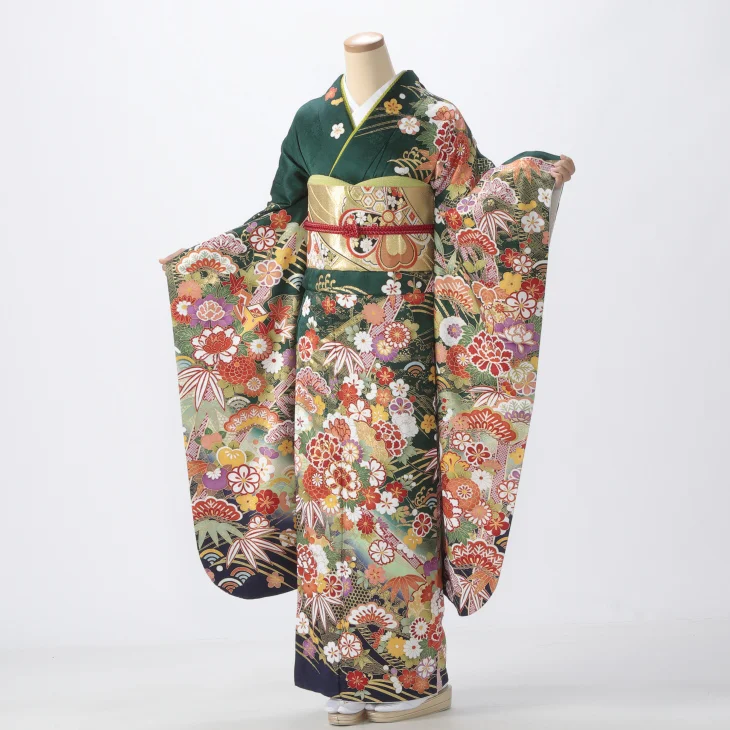 f0525084r】【グリーン系】振袖 レンタル フルセット Mサイズ 【状態:S