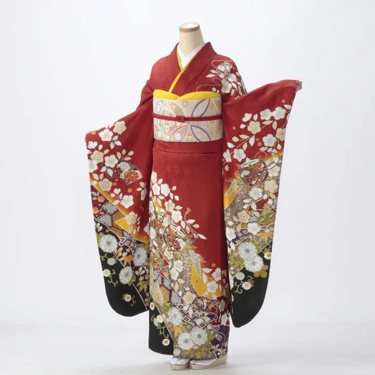 【月末SALE！！】振袖 フルセット 京都きもの友禅 美品 赤 熨斗目 赤/ワインの振袖【レンタル】｜【公式】京都きもの友禅オンライン