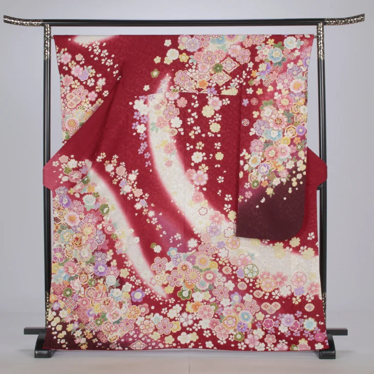 f0525541r2】【赤・ワイン系】振袖 レンタル フルセット Mサイズ 成人