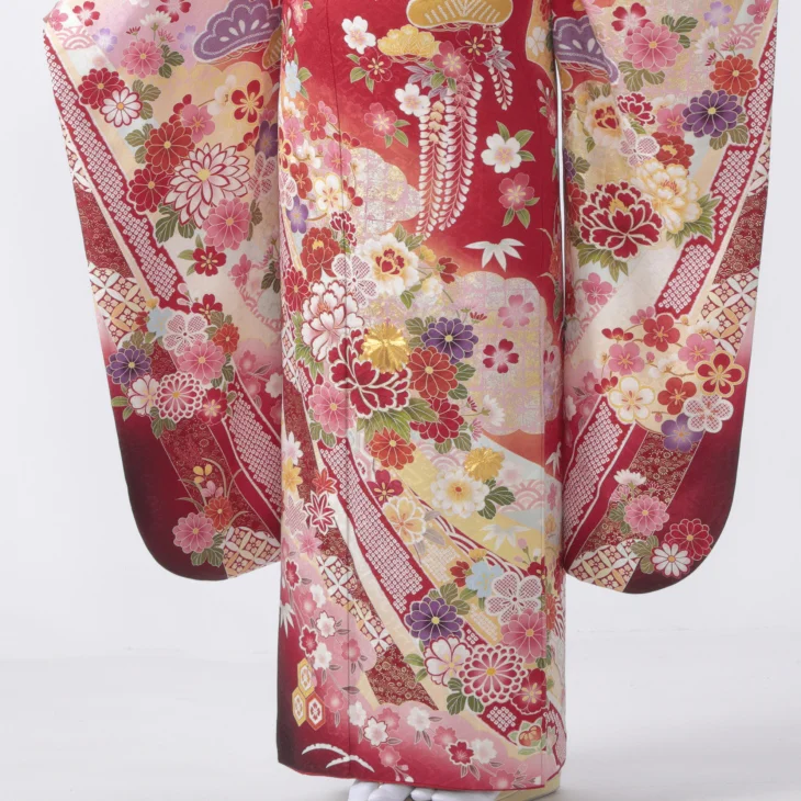 f0715143】【赤・ワイン系】振袖 販売 フルセット Mサイズ 【中古