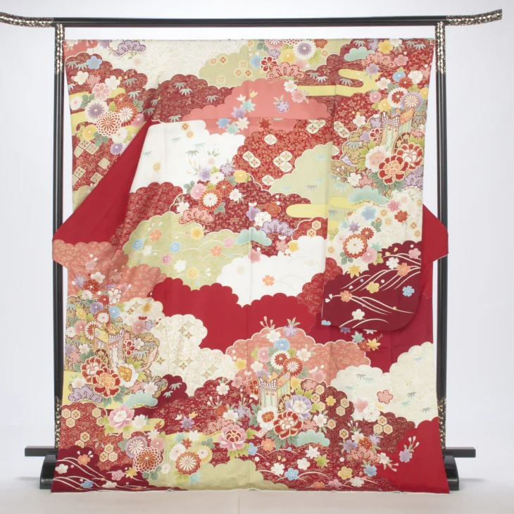 f0721100】【赤・ワイン系】振袖 販売 フルセット LLサイズ 【中古