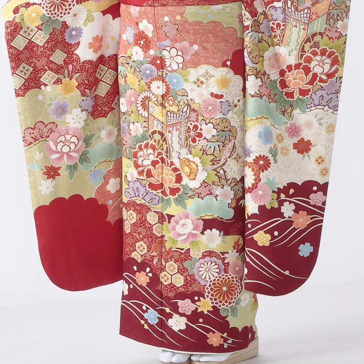 f0721100】【赤・ワイン系】振袖 販売 フルセット LLサイズ 【中古
