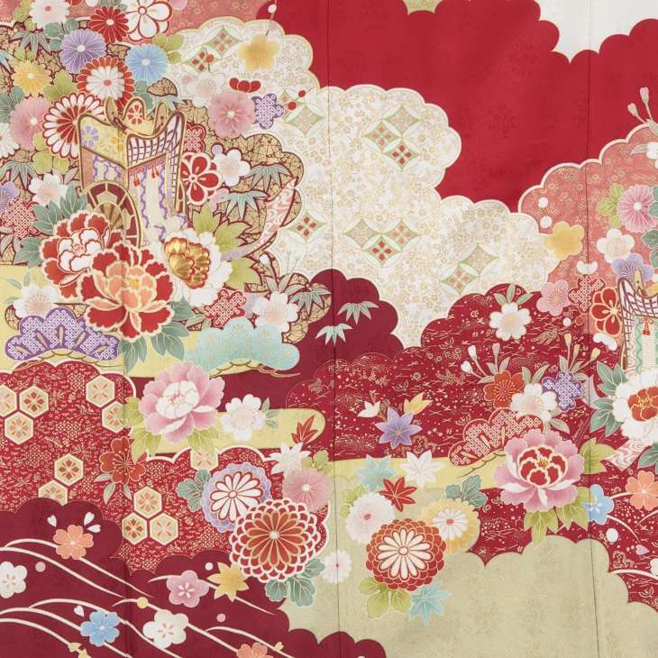 f0721100】【赤・ワイン系】振袖 販売 フルセット LLサイズ 【中古