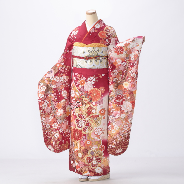 【袴プレゼント対象】振袖 購入 フルセット Mサイズ 成人式 着物 【赤・ワイン系】【中古】【状態:A】【f0721146】