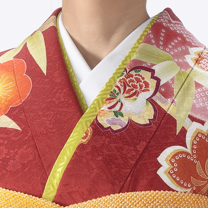 f0721306r】【赤・ワイン系】振袖 レンタル フルセット Mサイズ 【状態