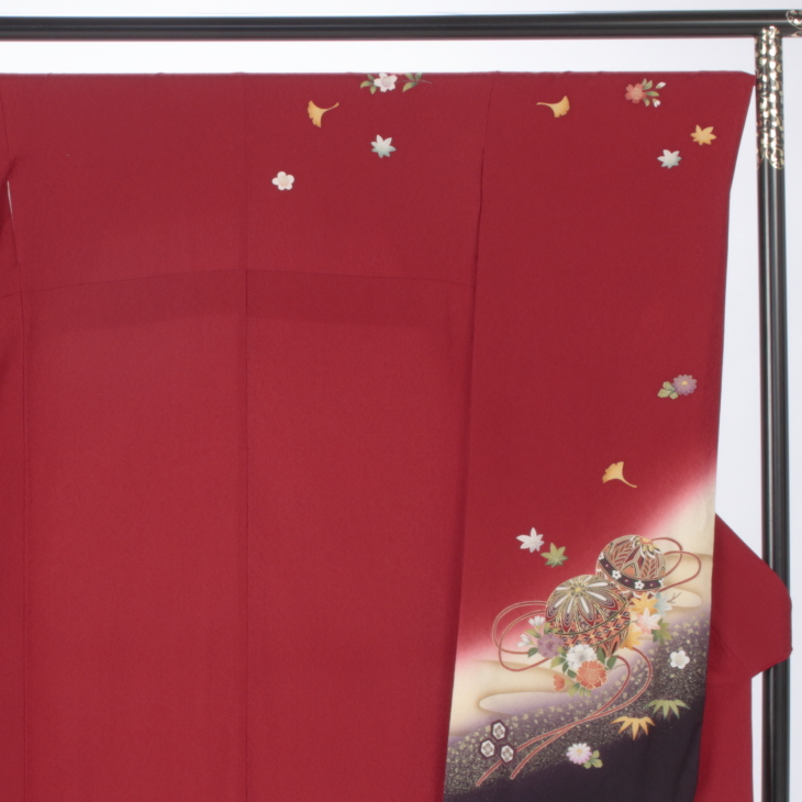振袖フルセット■オーダー仕立て■京友禅■赤翔鶴■振袖一式■成人式 f9021001r2】【赤・ワイン系】振袖 レンタル フルセット Lサイズ